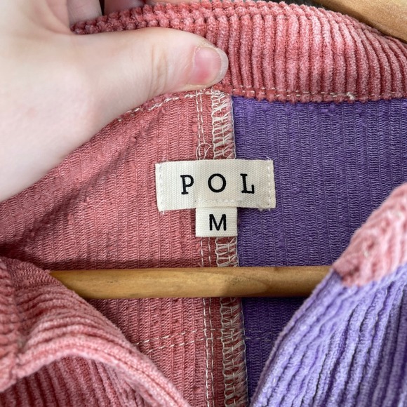 POL Corduroy Shirt Womens Medium Purple Colorblock Shacket Raw Hem Star - Picture 4 of 10